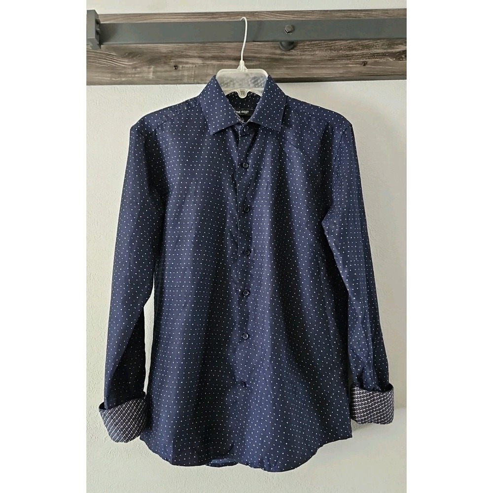 Nine West Mens Blue Long Sleeve Button Down Dress Shirt Size Small Slim Fit